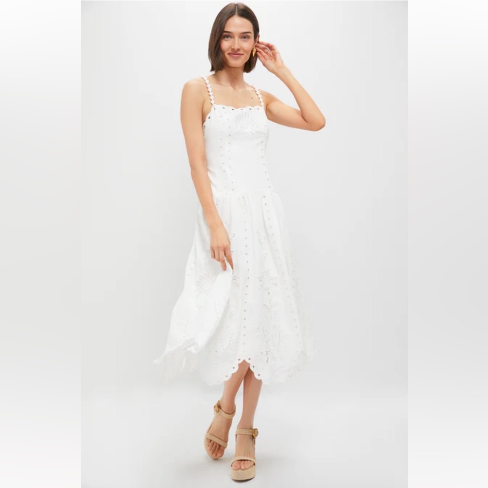 Farm Rio Richilieu Embroidered Linen-Blend Midi Dress- Engagement•Bridal•Wedding - Picture 8 of 17